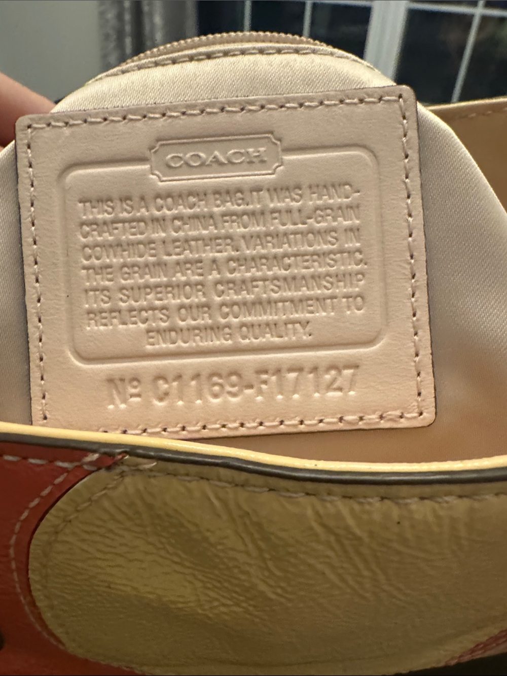 Coach Beige Leather Patchwork Tote with Coral and Tan Accents - Picture 3 of 7